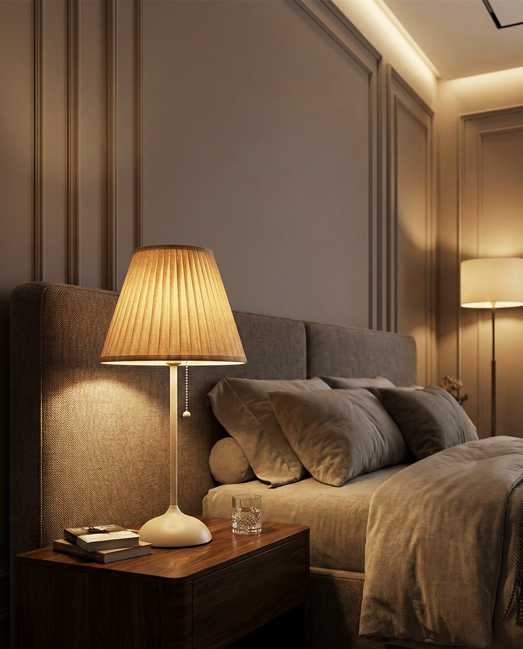 Ivory Pleated Bedside Lamp