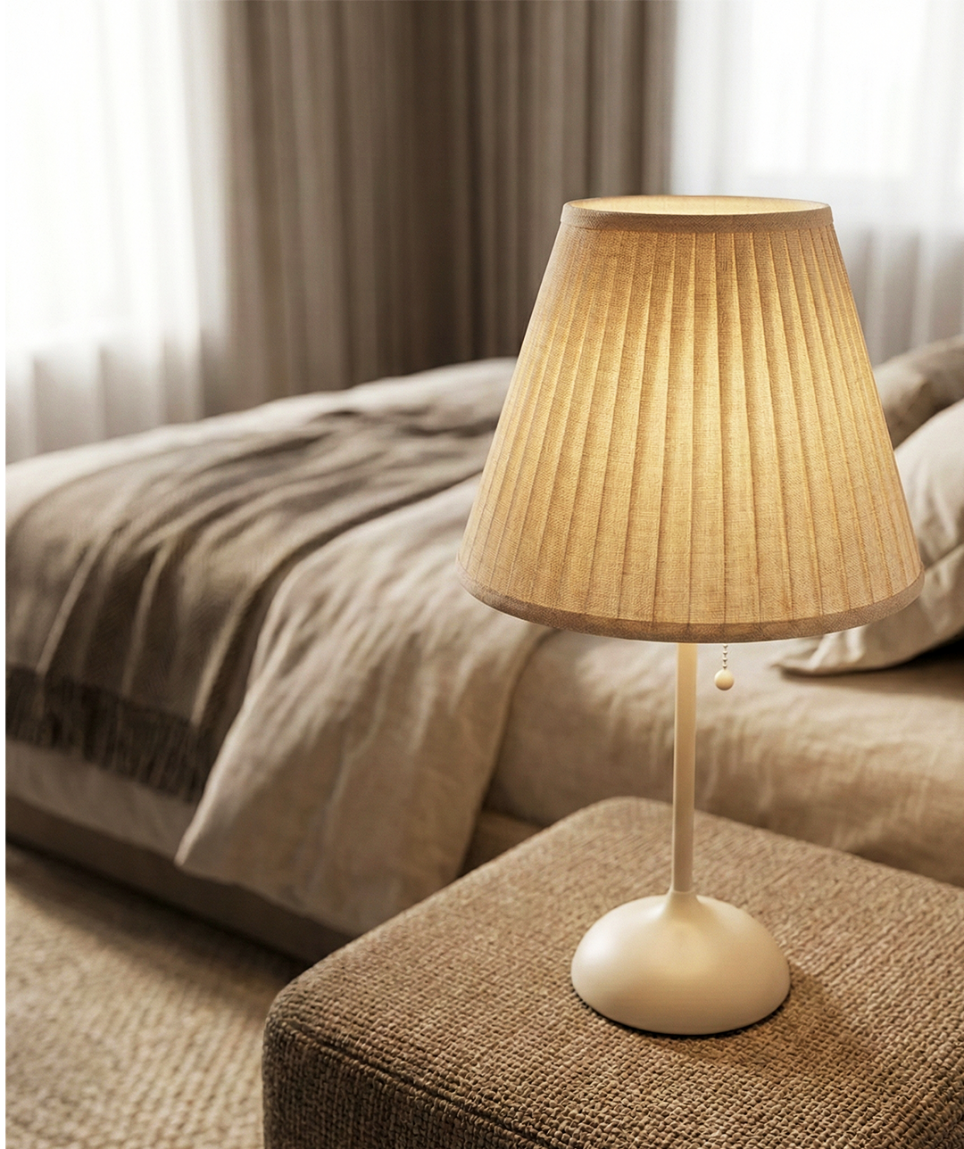 Ivory Pleated Bedside Lamp