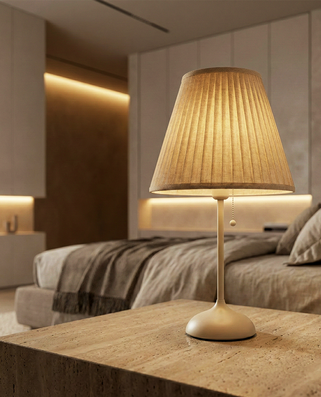 Ivory Pleated Bedside Lamp
