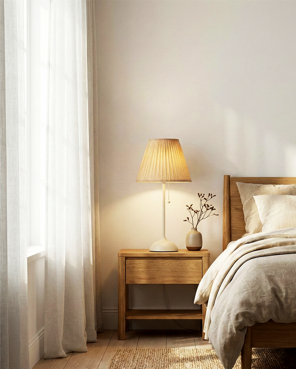 Ivory Pleated Bedside Lamp